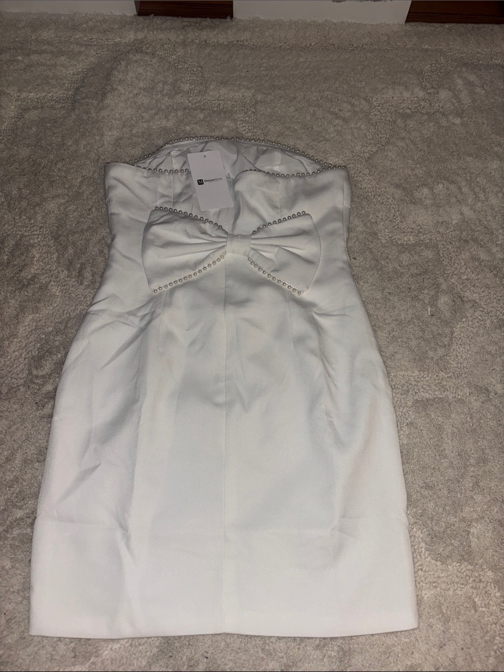 Strapless White Mini Dress with Bow Detail